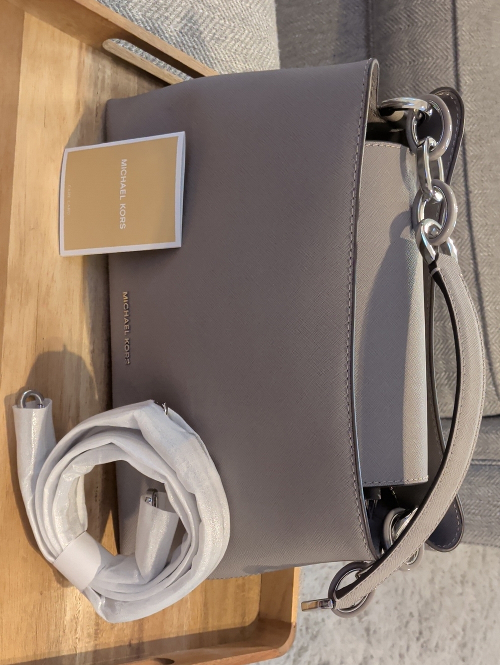 Michael Kors Gray Saffiano Leather Shoulder Tote